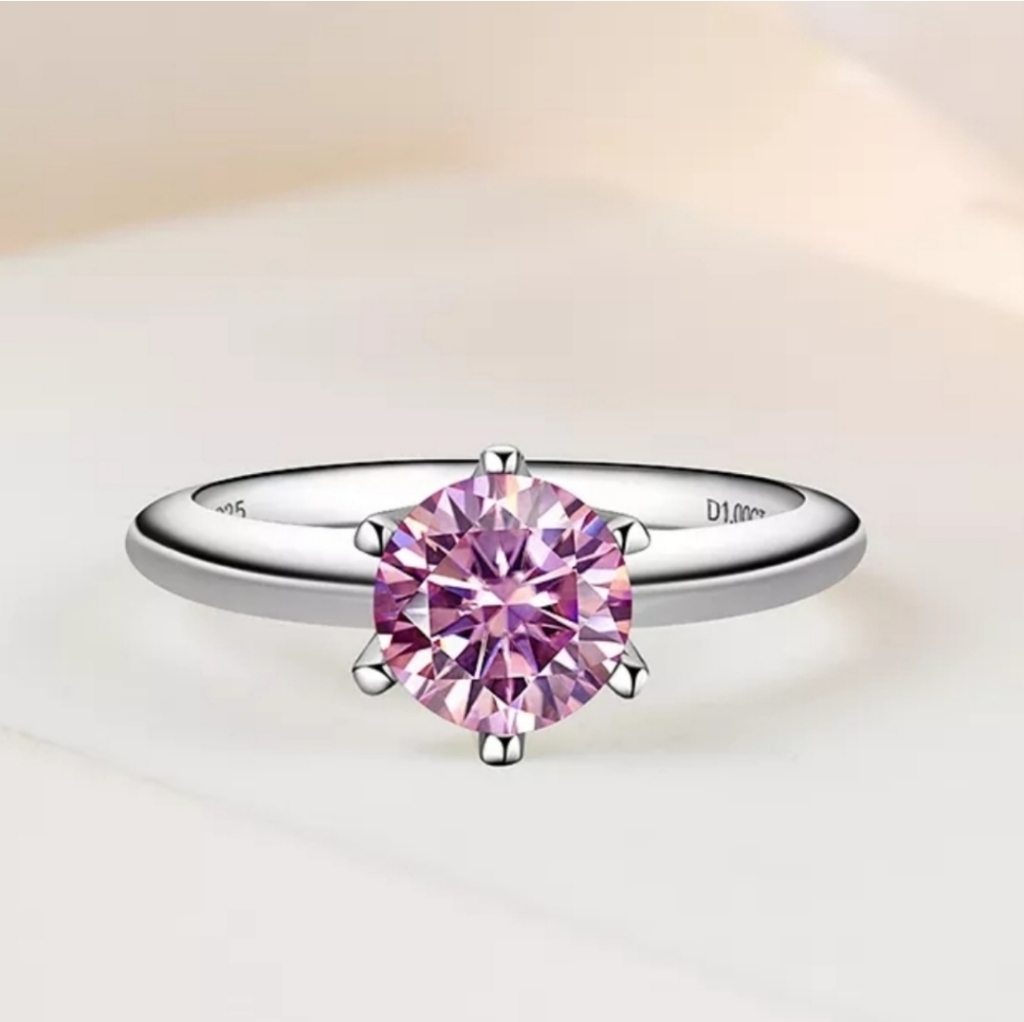 Certificate Moissanite Ring 1 Ct Pink Sterling